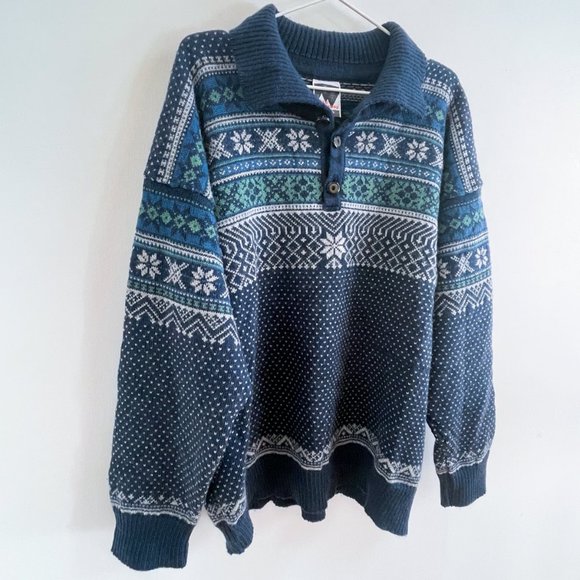 Vintage DALE of Norway Authentic Wool Knitwear Ski Winter Outdoor Blue Sweater L - Picture 5 of 11